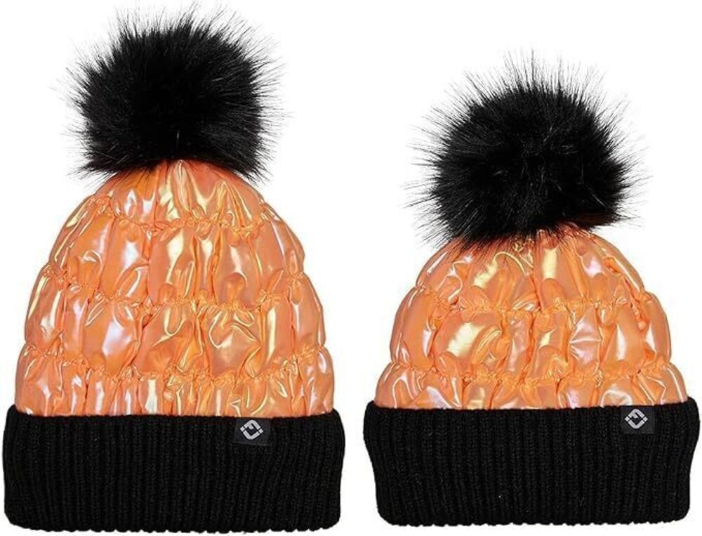 8342 Matching 2 Pack Mommy & Me Puffer Faux Fur Pom Pom Beanie